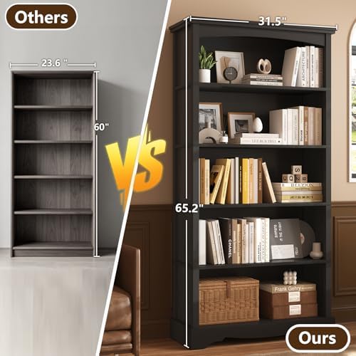 TVU 5-Tier Wooden Bookshelf, 31.5" W x 65" H ×9.9" D Bookshelf...