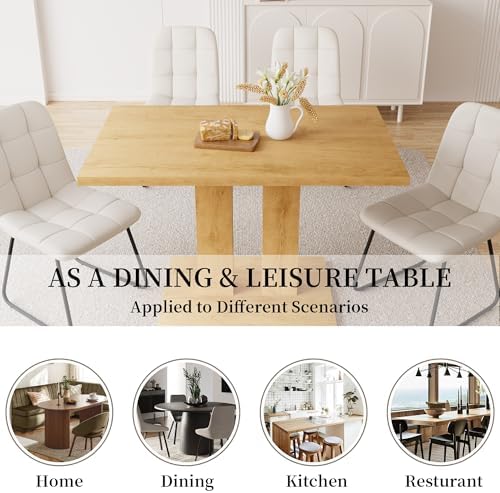 HIPIHOM Dining Table Set for 4, 46'' Table+4 U-Shaped White Chairs