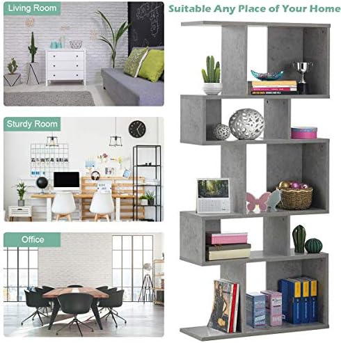 GIANTEX 5-Tier Geometric Bookshelf, 70" Tall Wood Freestanding Decorativ...