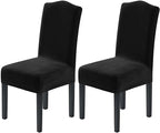 H.VERSAILTEX Velvet Dining Chair Covers Stretch Chair Covers for Dining Room Set of 2 Parson Chair Slipcovers Chair Protectors Covers Dining, Soft Thick Solid Velvet Fabric Washable, Black