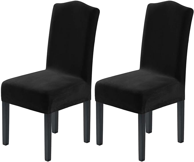 H.VERSAILTEX Velvet Dining Chair Covers Stretch Chair Covers for Dining Room Set of 2 Parson Chair Slipcovers Chair Protectors Covers Dining, Soft Thick Solid Velvet Fabric Washable, Black