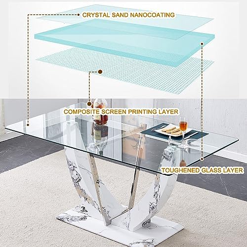 Modern Faux Marble Dining Table Set for 6, 63" Rectangular Kitchen Table...
