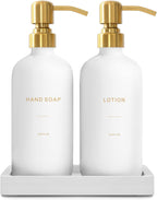 Gold Soap Dispenser Bathroom Set, Hand and Lotion Dispenser with Stainless Steel Pump, Perfect for Modern Bathroom Decor. (Gold)