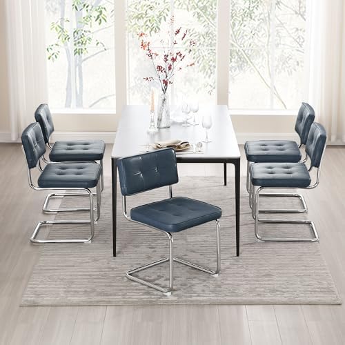 Zesthouse Faux Leather Dining Chairs Set of 6, Industrial Metal Chairs with S...