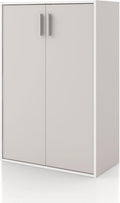 Homes: Inside + Out Apexa 3-Tier Stackable Wood Bookcase with Doors, Cube Storage Organizer Shelves, Small Food Pantry Cabinet, Dorm Teen Room Decor & Bedroom, Home Office, Kitchen, Taupe Grey