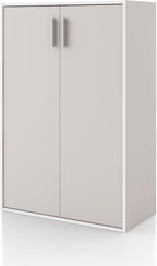 Homes: Inside + Out Apexa 3-Tier Stackable Wood Bookcase with Doors, Cube Storage Organizer Shelves, Small Food Pantry Cabinet, Dorm Teen Room Decor & Bedroom, Home Office, Kitchen, Taupe Grey