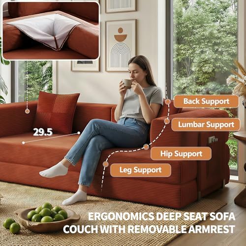 78.8" Couch for Living Room, Futon Sleeper Sofa Bed | Convertible Sofa B...