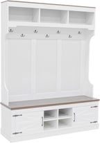 VilroCaz Versatile Hall Tree with 7 Hooks and Shoe Storage, 71''H Farmhouse Wood Coat Rack Entryway Storage Organizer Cabinet with 4 Shoe Cubbies, 54.30'' Wide Hall Tree for Entrance Hallway