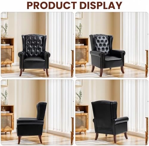 Faux Leather Accent Chair, Mid-Century High Back Armchair Upholstered Club So...