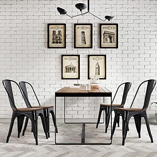 Yaheetech Metal Dining Chairs Set of 4, Stackable Kitchen Chairs, Black