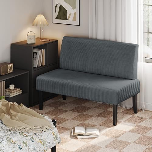 Yaheetech Small Loveseat Armless Sofa Chair with USB Ports, Dark Gray
