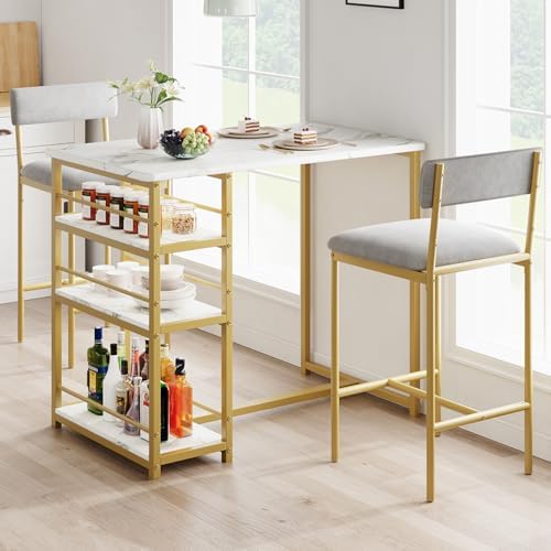 GarveeHome Dining Table Set for 2, Counter Height Kitchen Table with 2 Uphols...