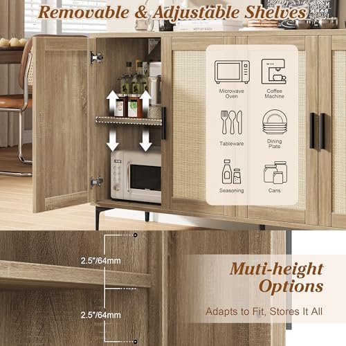 JASIWAY Buffet Cabinet with Storage, 48" Rattan Coffee Bar Cabinet Station