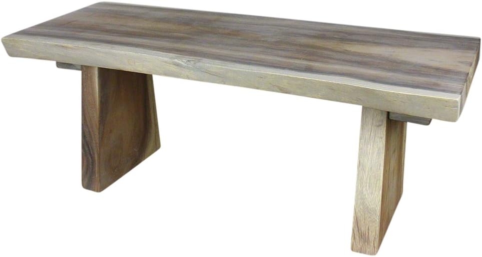 Haussmann Natural Edge Solid Wood Bench, Grey, 48x18x18 in