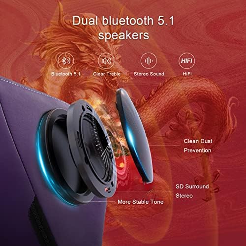 GTPLAYER Gaming Chair with Bluetooth Speakers and Footrest, Dragon Series Vid...