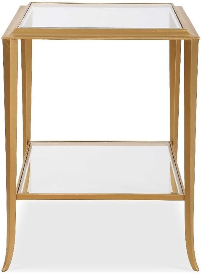 Pemberly Row Contemporary End Table, Iron Frame, Radiant Gold Leaf Finish, Be...