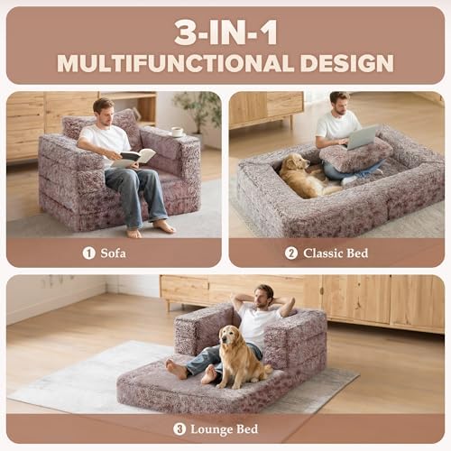 HABUTWAY Convertible Sofa Bed, 3-in-1 Futon Sofa Bed with Pillow, Foldable Pu...