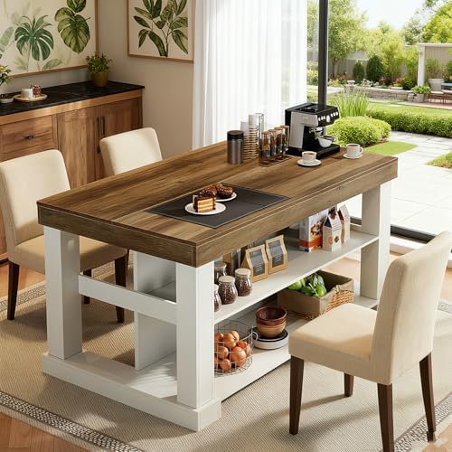 Tribesigns Kitchen Island with Storage, 55-Inch Farmhouse Stationary Island T...