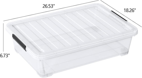 40 L Under Bed Plastic Storage Bins with Lids, Clear Underbed Storage Bin, 3 Pack