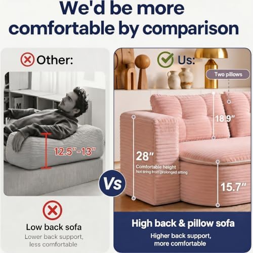 78.7" Futon Sofa Bed, Memory Foam Convertible Couch, Pink | Sophisticate...