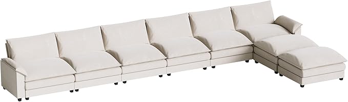 Homall 232" Modular Sectional Sofa, Oversized Sofa Couch with Reversible Ottoman, DIY Combination Chenille Deep 6-Seat Cloud Couch for Living Room, Apartment (White, Oversized Sofa)