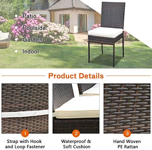 Tangkula 5 Piece Patio Wicker Dining Set, Outdoor Rattan Table and Chairs wit...