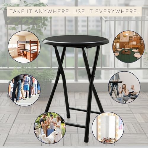 Lavish Home Portable Folding Stool with Backless Seat, Black, 18 Inch