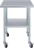 AmGood 24" x 30" Stainless Steel Work Table with Casters | Heavy Duty Metal Utility Table On Wheels | Kitchen Island Cart