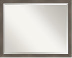 Amanti Art Grey Wall Mirror 25x31 Edwin Clay Grey Rectangle Bathroom Mirror for Wall Decor Living Room, Large Casual Wood Frame, Hangs Horizonally and Vertically, Bathroom Decor, Beveled Edge from WI