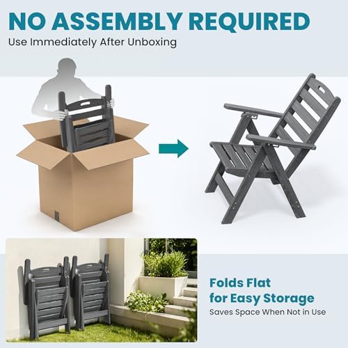 Dining Table Set, 5-Piece HDPE Outdoor Dining Set for 4, Grey