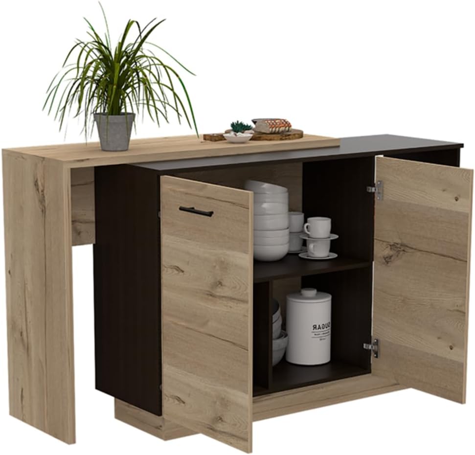 2-Shelf 1-Drawer Kitchen Island Wenge and Light Oak | Includes 5 shelves and ...