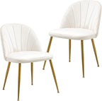Velvet Dining Chairs Set of 2, Upholstered Mid Century Modern Dining Chairs, Armless Accent Chair with Metal Gold Legs for Living Room, Kitchen, Dining Room, Beige