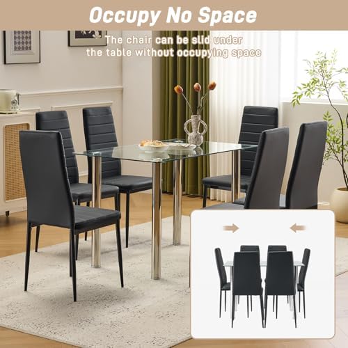 Karl home Dining Chairs Set of 6, PU Leather & High Back, Black