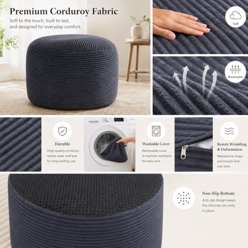 Round Stuffed Pouf Ottoman, Foot Stool Ottoman,Corduroy Poufs with Foam Chunk...