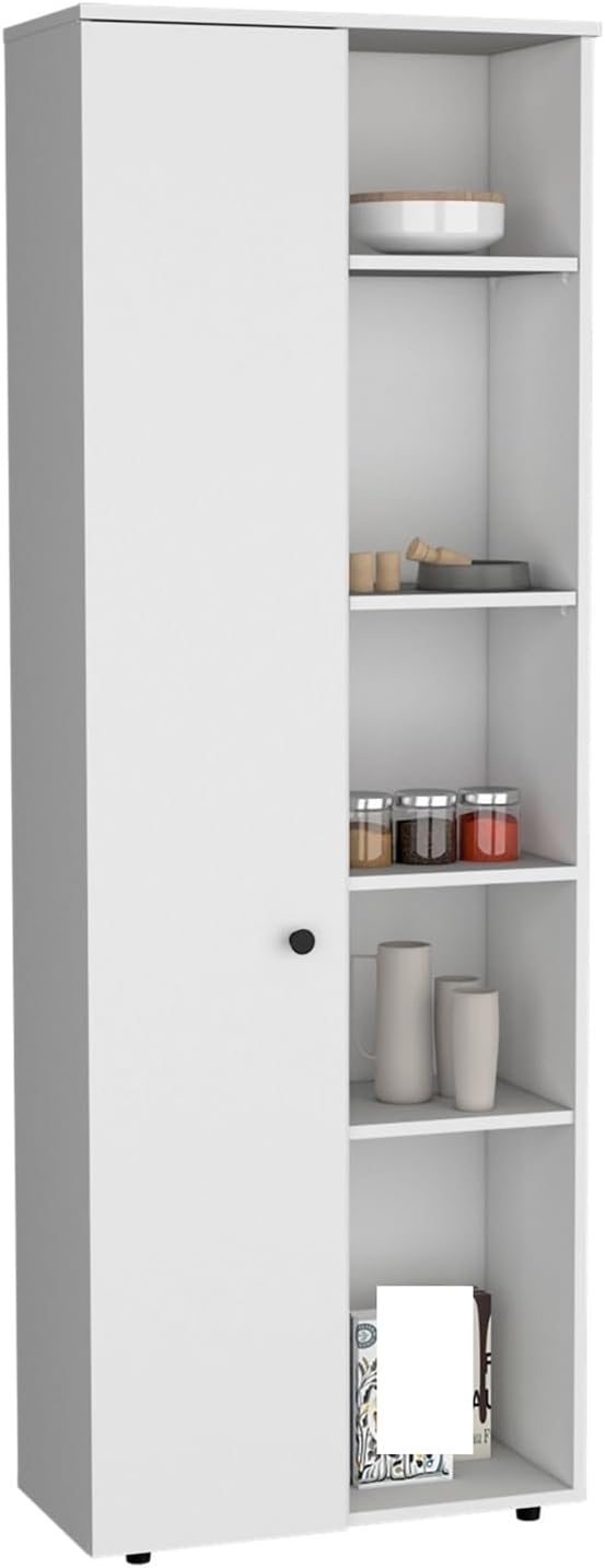 67" H Kitchen Storage Cabinet with One Door, Five Interior Shelves and F...