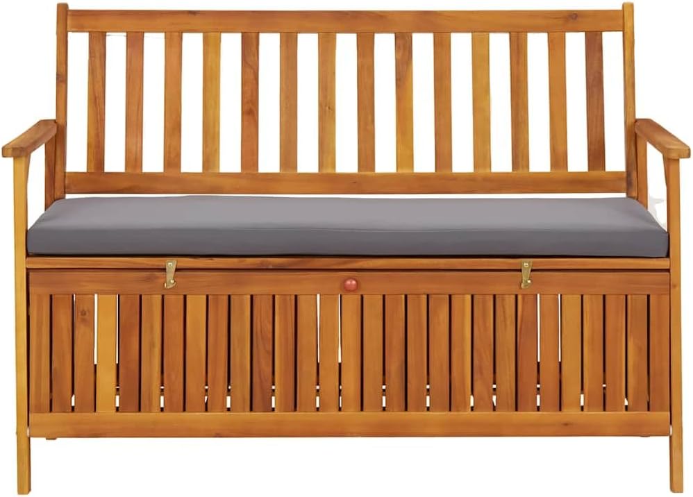 Patio Storage Bench with Cushion, 47.2 Inch Solid Acacia Wood Outdoor Garden ...