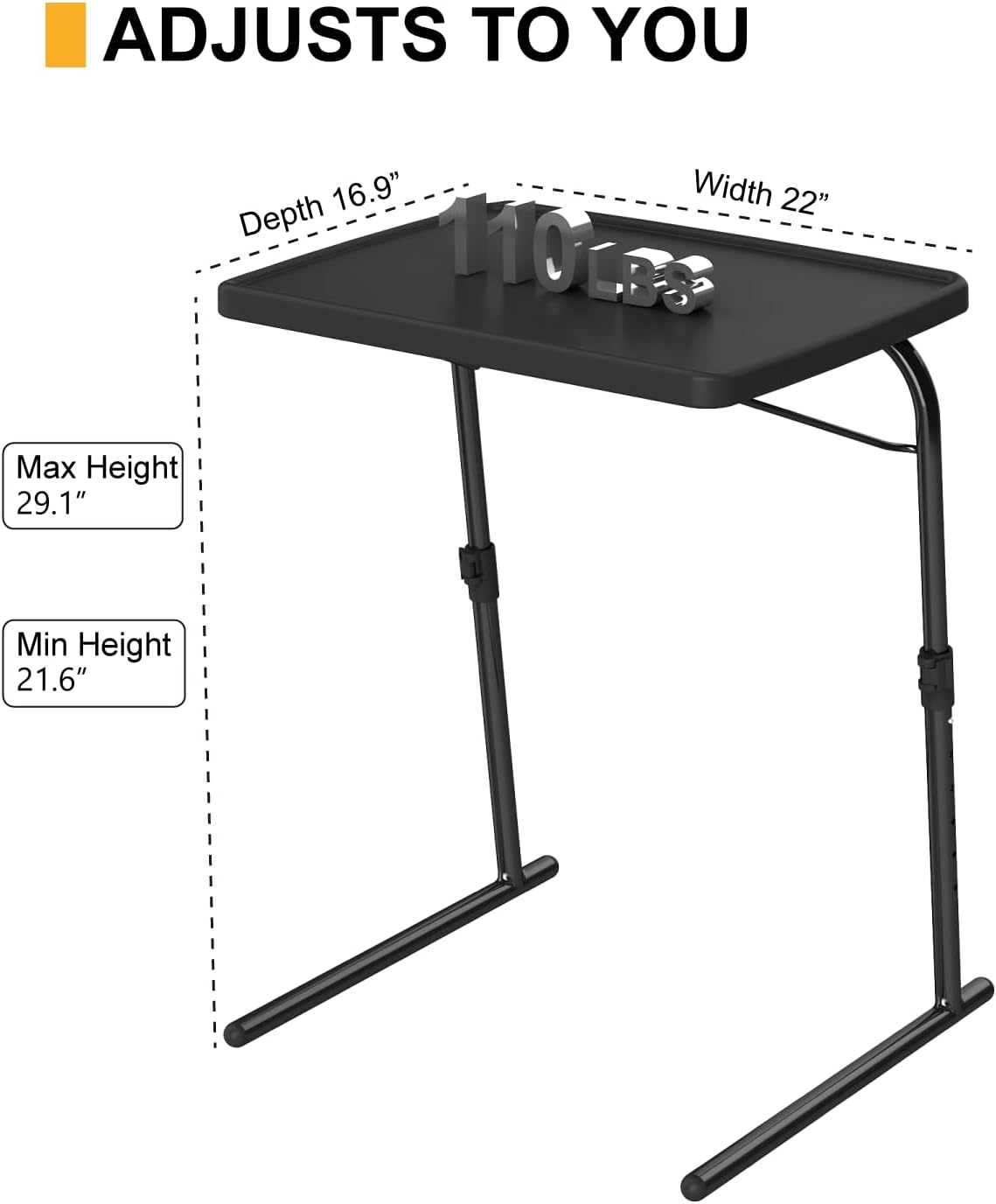 TV Tray Table, 16.9 x 22 x 29.1inch XL PRO Folding Dinner Table with 6 Height & 3 Tilt Angle Adjustments, Large Couch Desk for Working, Portable and Adjustable Laptop Desk for Sofa and Bed