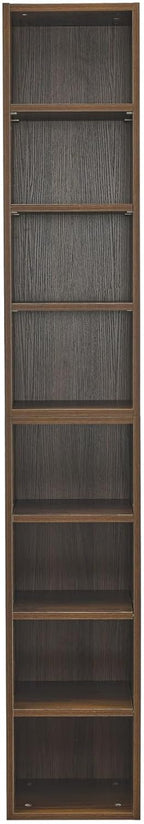 8-Tier CD Storage Cabinet, Slim DVD Shelf Narrow Bookshelf, Disassembled CD DVD Media Tower Rack with Adjustable Shelves for Home Office 11.6l'' x 9.25w'' x 70.8h'' Walnut