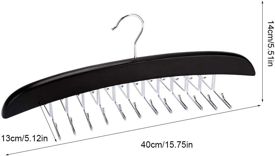 Wooden Tie Hanger,24 Tie Organizer Rack Hanger Holder Hook (Black, 24 Hooks)