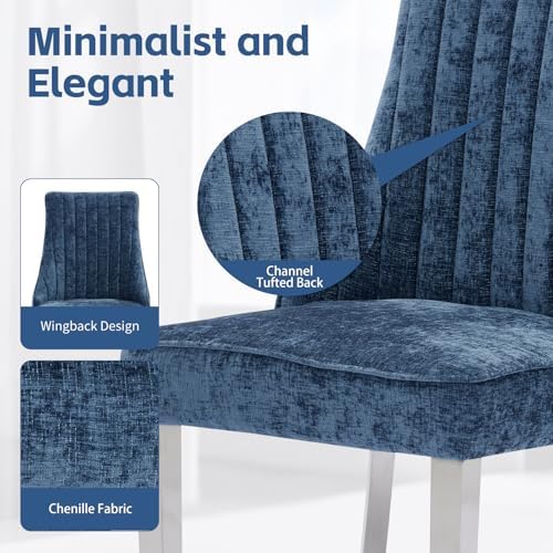 Shenyon Blue Dining Chairs Set of 6，Chenille Fabric Upholstered Dining Chairs...