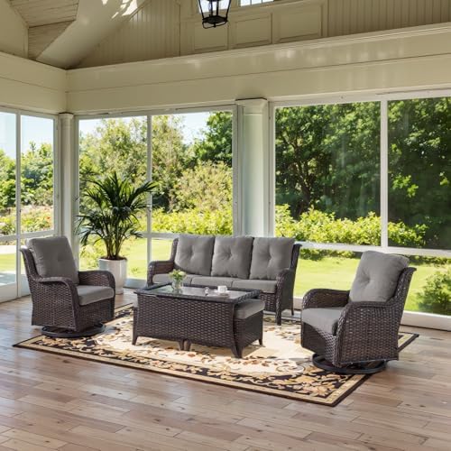 Belord Wicker Outdoor Furniture Patio Furniture Set - 6 Piece Patio Conversat...