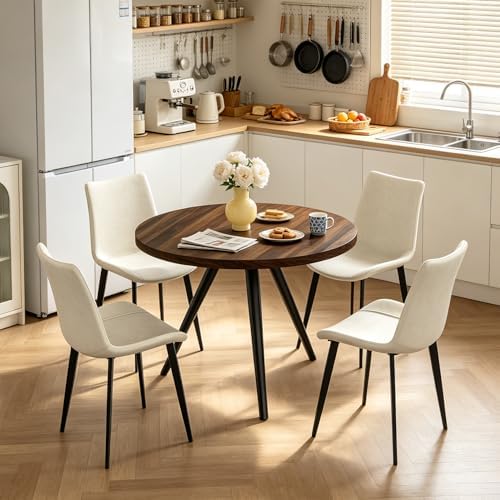34.6" Round Dining Table Set for 2, Walnut Small Dining Room Set | Space...