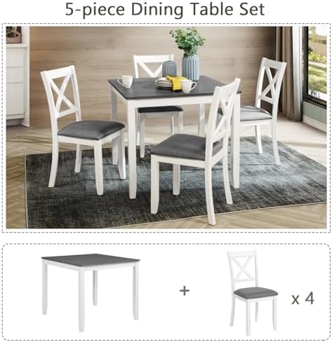 Harper & Bright Designs 5-Piece Wood Dining Table Set for 4, Kitchen Furn...