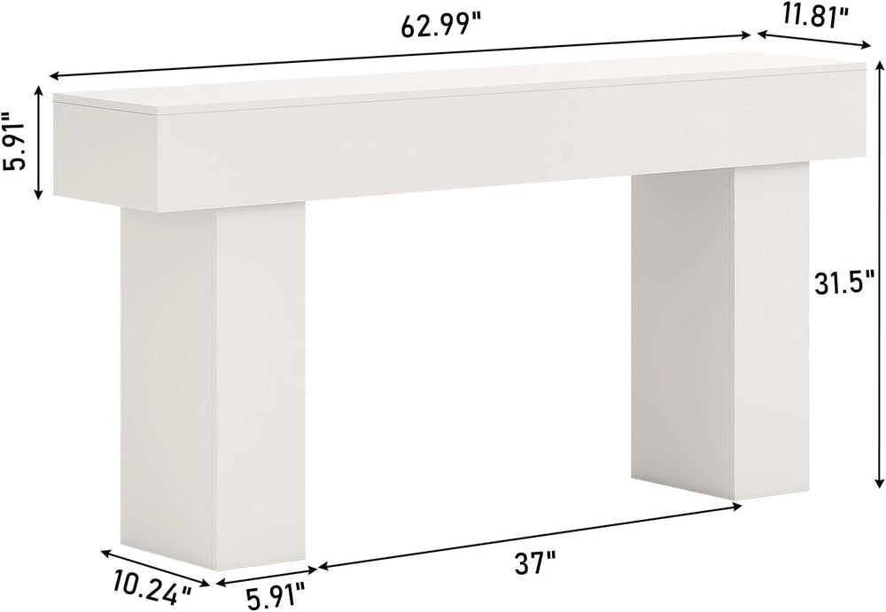 63 Inch Long Console Table for Entryway, Farmhouse Wood Rectangular Sofa Tabl...