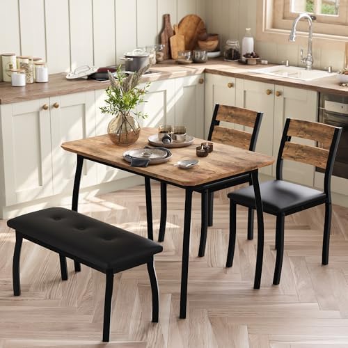 IDEALHOUSE 43'' Dining Table Set for 4, Wooden Kitchen Table with Uph...