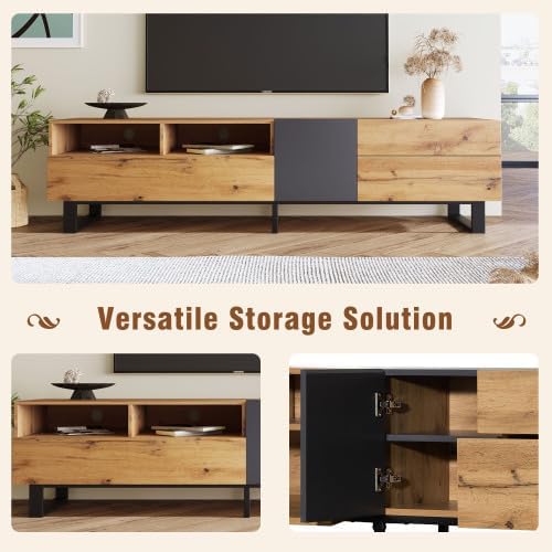 Bellemave TV Stand for TVs up to 80", Modern Entertainment Center with Cabinets, Drawers & Open Shelves, Wooden Media Console with Storage for Living Room, Bedroom & Home Theatre (Wood Grain)