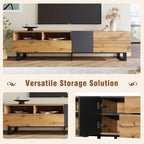 Bellemave TV Stand for TVs up to 80", Modern Entertainment Center with Cabinets, Drawers & Open Shelves, Wooden Media Console with Storage for Living Room, Bedroom & Home Theatre (Wood Grain)