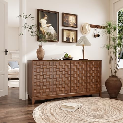 MALOL Fluted Sideboard Buffet Cabinet with Storage, 59" Wood Buffet Tabl...