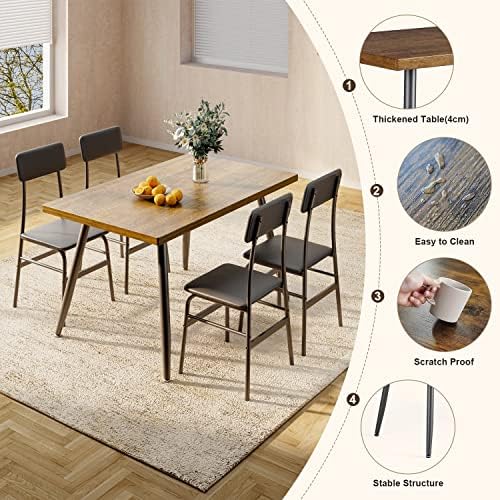 Gizoon 5 Piece Dining Table Set for 4, Modern Metal & Wood Kitchen Dinner...