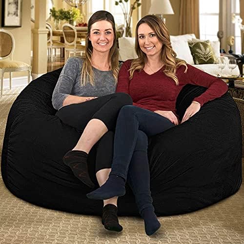 ULTIMATE SACK | 5 Ft Bean Bag Chair Replacement Cover Only | Black Fur | Remo...
